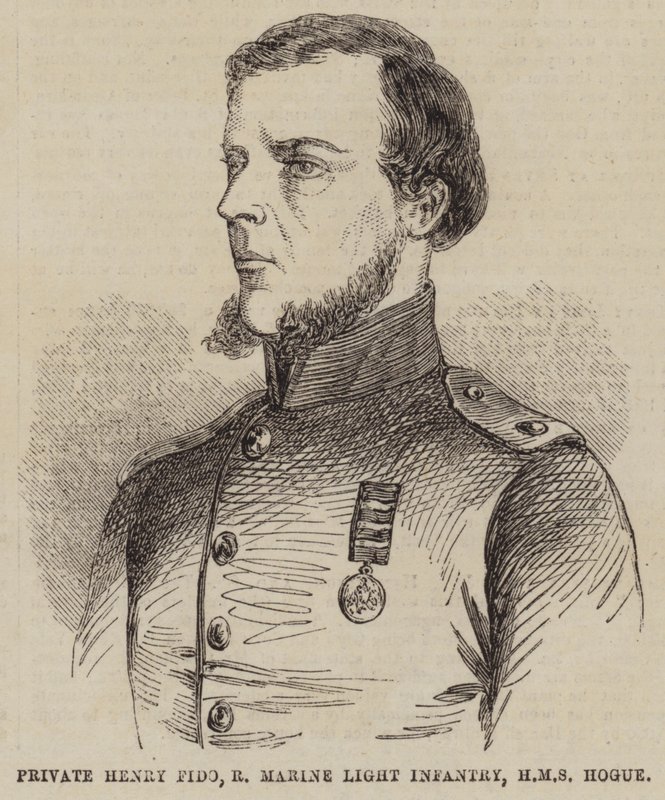Menig Henry Fido, Royal Marine Light Infantry, HMS Hogue (gravering) av English School