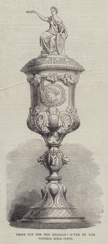 Premiecup for belgierne gitt av Victoria Rifle Corps (gravering) av English School