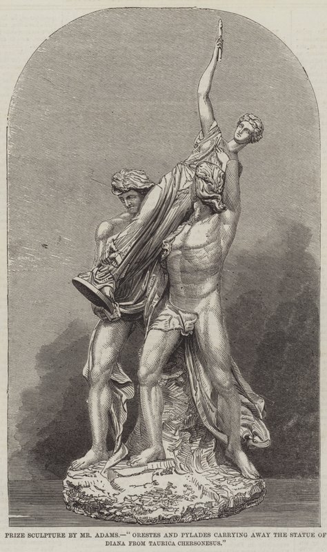 Prisskulptur av Mr Adams, "Orestes og Pylades bærer bort statuen av Diana fra Taurica Chersonesus (gravering) av English School