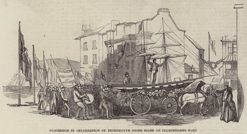 Prosesjon for å feire at Teignmouth ble gjort til en uavhengig havn (gravering) av English School