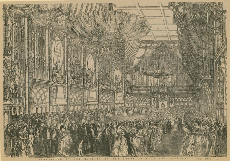 Prosesjon av Hennes Majestet til statsballet i Guildhall, London, juli 1851 av English School