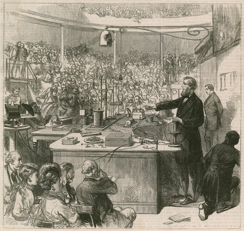 Professor Tyndall foreleste ved Royal Institution, 1870 av English School