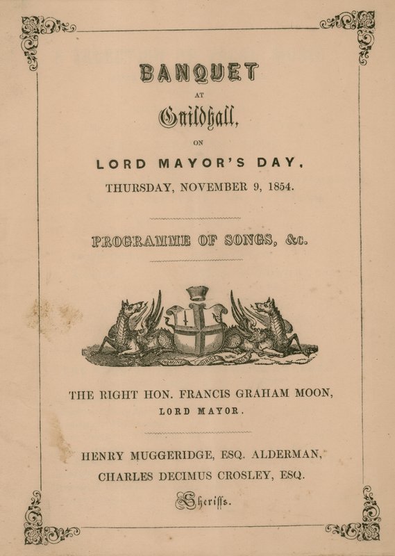 Program for banketten i Guildhall, London, 9. november 1854 av English School