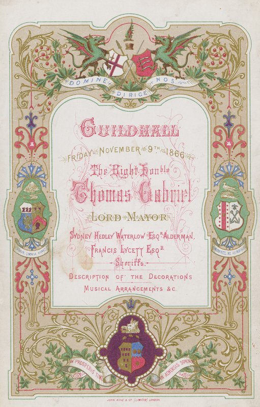Program for banketten i Guildhall, London, 9. november 1866 av English School