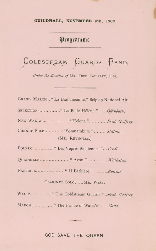 Program for banketten i Guildhall, London, 9. november 1866 av English School