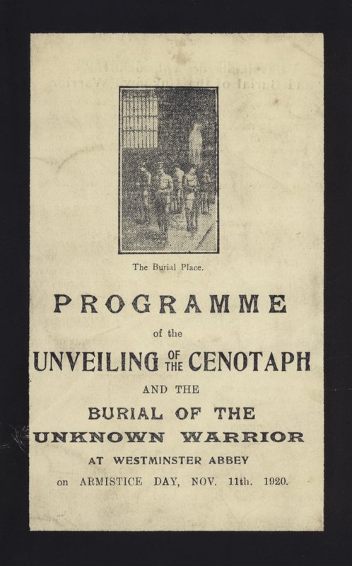 Program for avdukingen av cenotaphen og begravelsen av den ukjente krigeren, Westminster Abbey, London, 11. november 1920 av English School