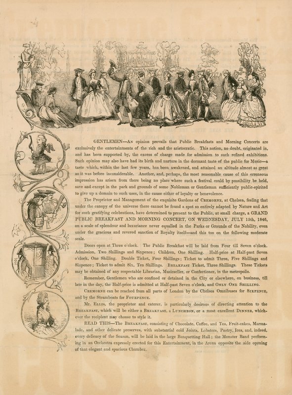 Kampanjehefte for en stor offentlig frokost og morgenkonsert 15. juli 1846 av English School
