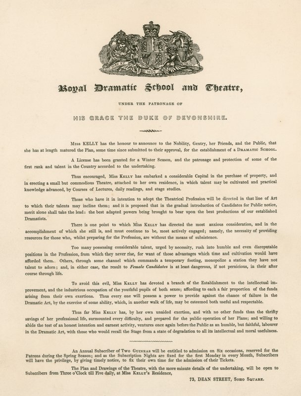 Kampanjebrev for Royal Dramatic School and Theatre, 73 Dean Street, Soho Square, London av English School