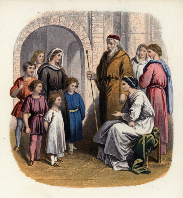 Prudence katekiserer Christianas barn, en illustrasjon fra The Pilgrim