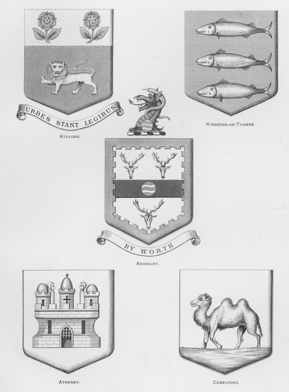 Offentlige våpen: Athlone; Kingston-on-Thames; Keighley; Athenry; Camelford (gravering) av English School