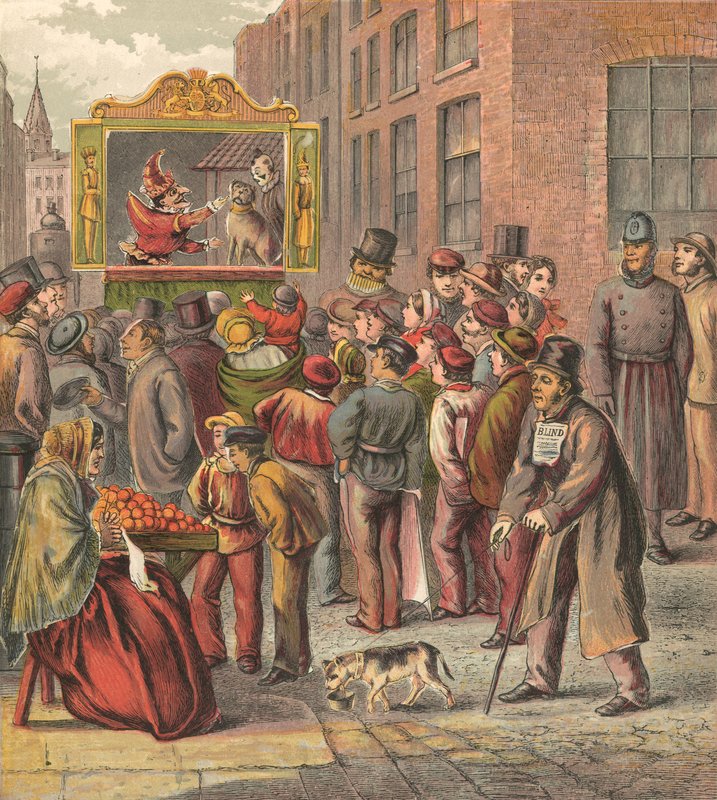 Punch og Judy viser på gaten av English School