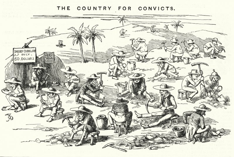 Punch tegneserie: California, The Country for Convicts (gravering) av English School