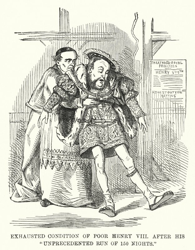 Punch tegneserie: Utmattet tilstand av fattige Henry VIII etter hans enestående løp på 150 netter (gravering) av English School