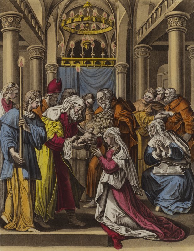 Rensing av jomfru Maria (farge litho) av English School