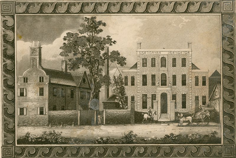 Putney School, London; graveringer datert 1805 av W Harding og signert av pastor William Carmalt av English School