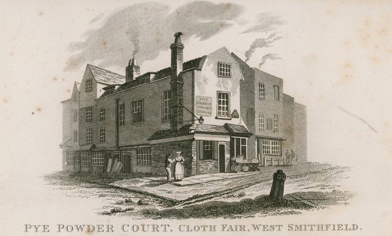 Pye Powder Court, Cloth Fair, West Smithfield, holdt på Sign of the Hand and Shears offentlige hus av English School