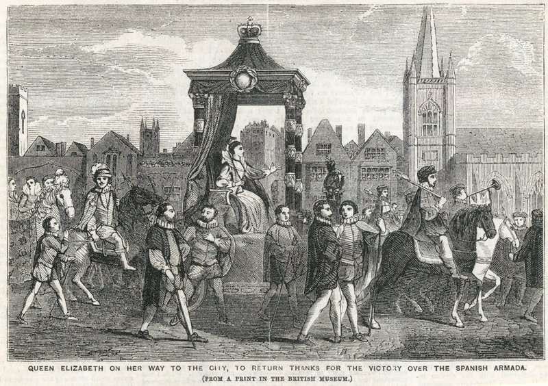 Dronning Elizabeth I på vei til byen for å takke for seieren over den spanske armadaen av English School