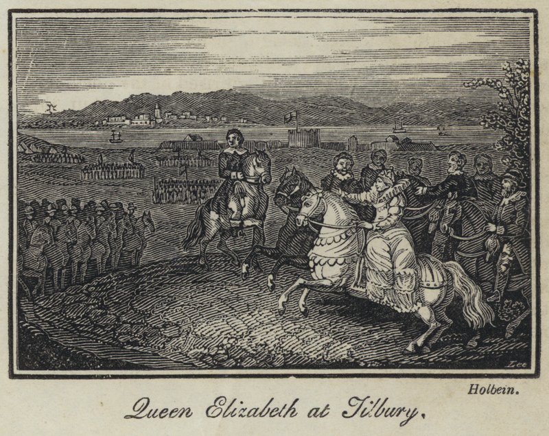 Dronning Elizabeth på Tilbury (gravering) av English School
