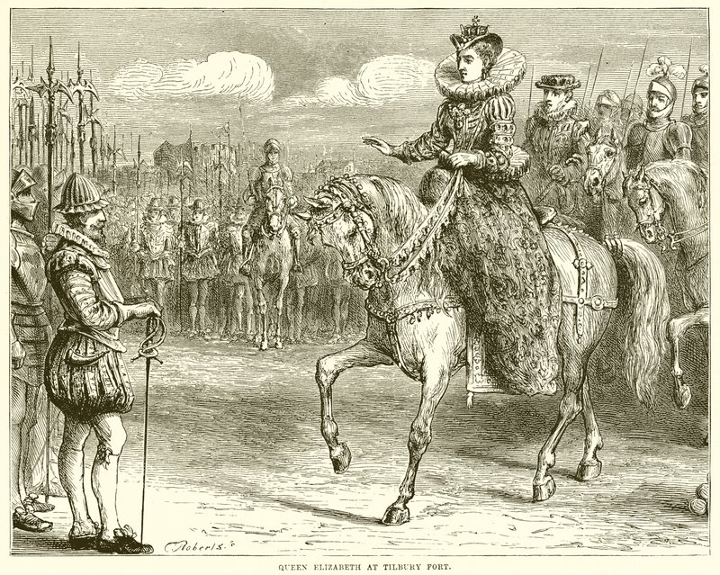 Dronning Elizabeth ved Tilbury Fort av English School