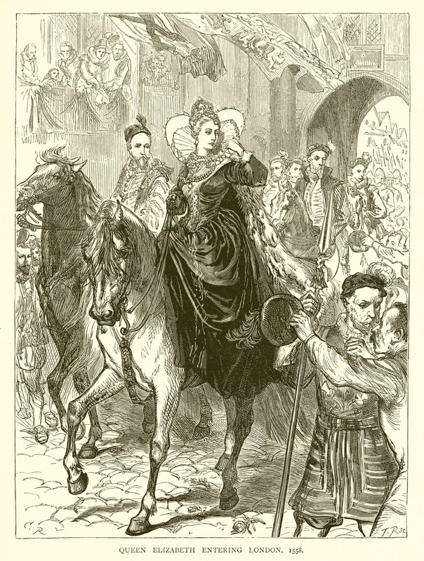 Dronning Elizabeth kommer inn i London, 1558 av English School