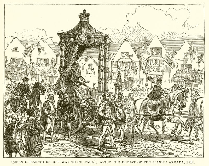 Dronning Elizabeth på vei til St. Pauls, etter nederlaget til den spanske armadaen, 1588 av English School