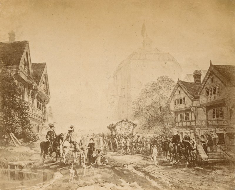 Dronning Elizabeth besøker Globe Theatre av English School