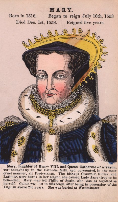 Queen Mary I (farget gravering) av English School