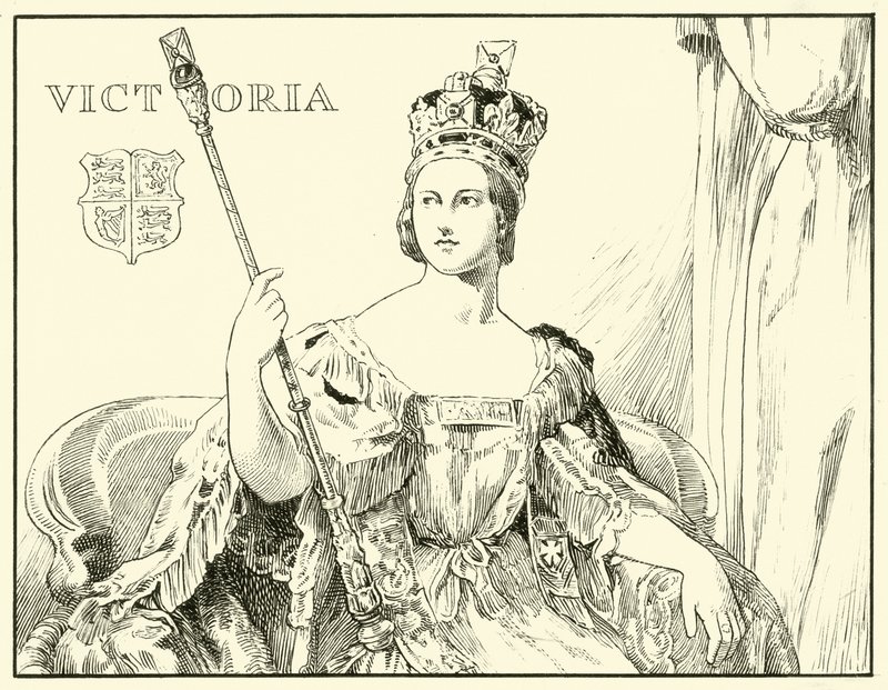 Dronning Victoria (After the Coronation Portrait av Sir George Hayter) (blekk på papir) av English School