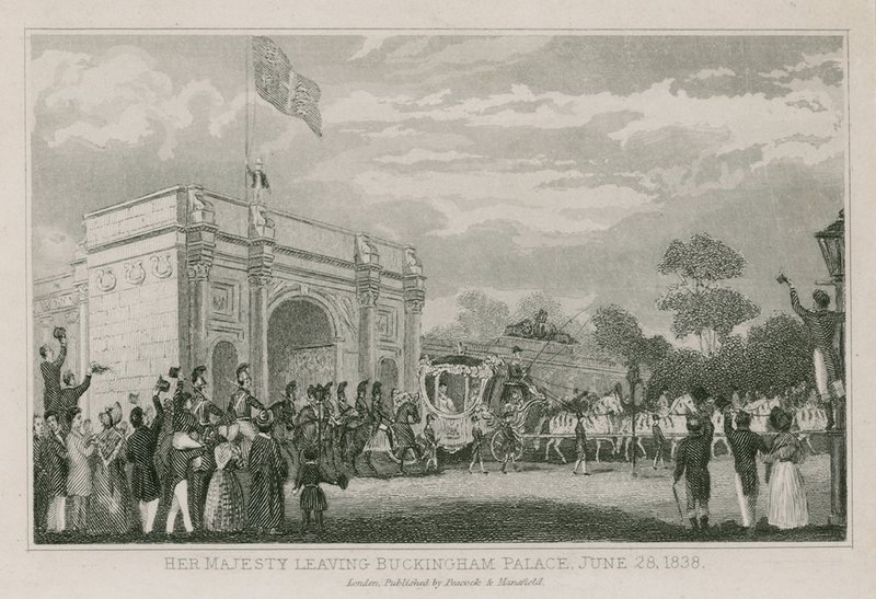 Dronning Victoria forlater Buckingham Palace 28. juni 1838 av English School