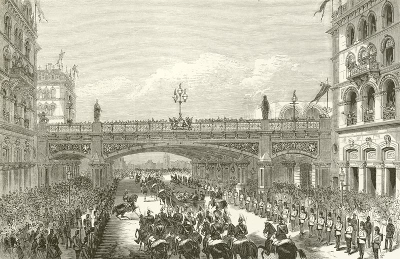 Dronning Victoria åpner Holborn Viaduct, 1869 av English School