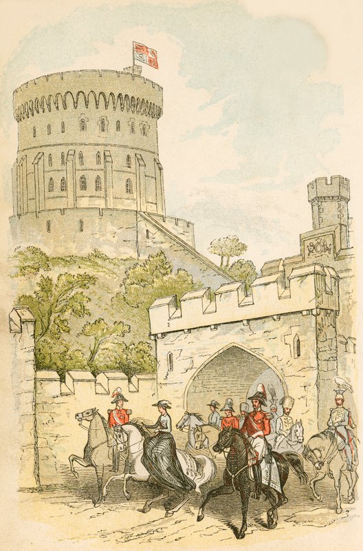 Dronning Victoria rir ut av Windsor Castle av English School