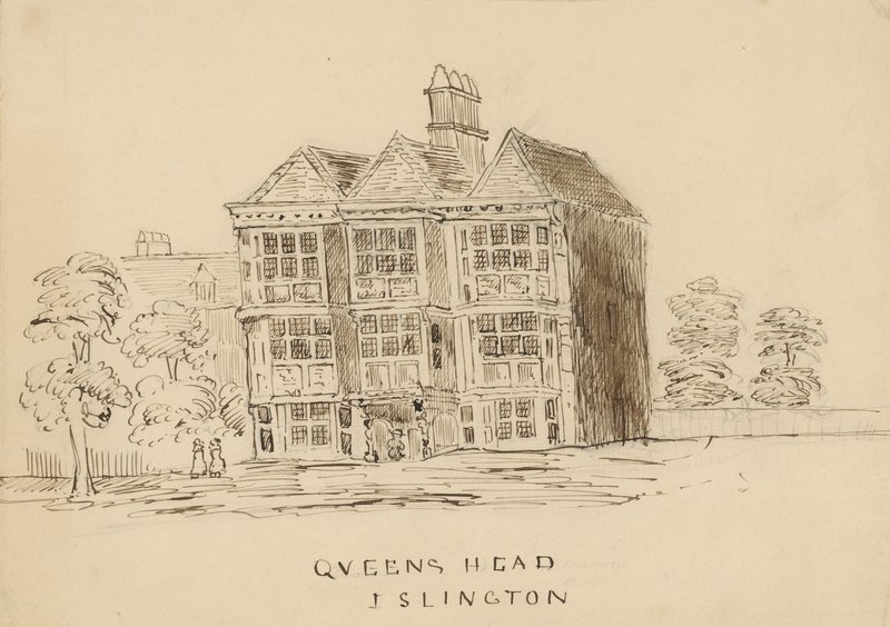 Queens Head, Islington, London (blekk på papir) av English School