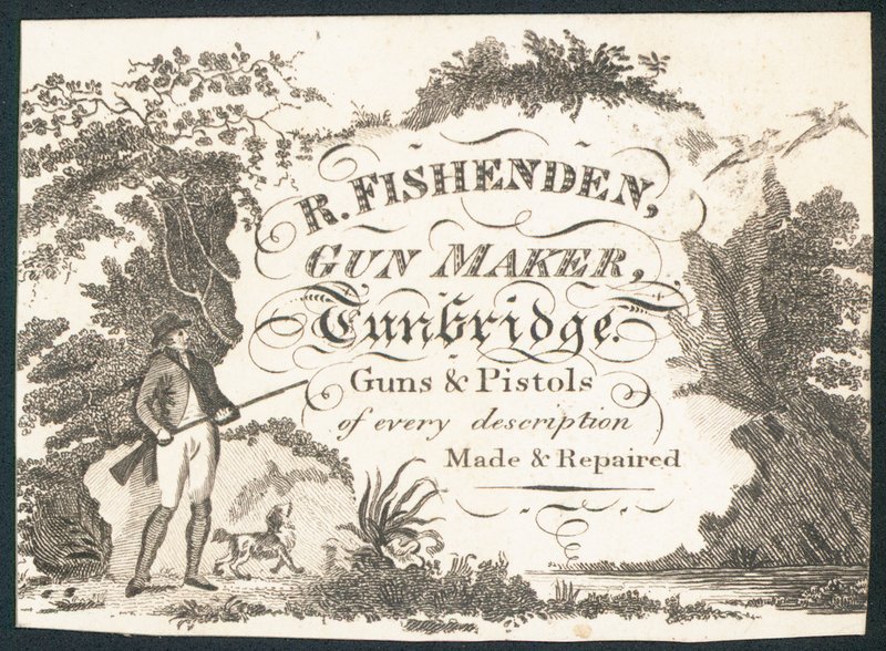 R Fishenden, våpenmaker, handelskort av English School