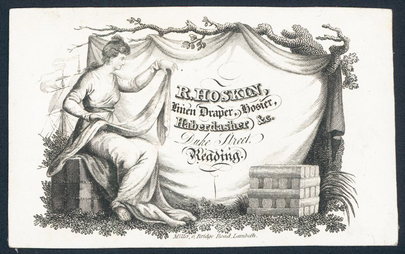R Hoskin, lindraper, strømpebukse, sybeholder, handelskort av English School