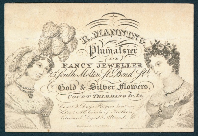 R Manning, Plumassier og fancy gullsmed, handelskort av English School