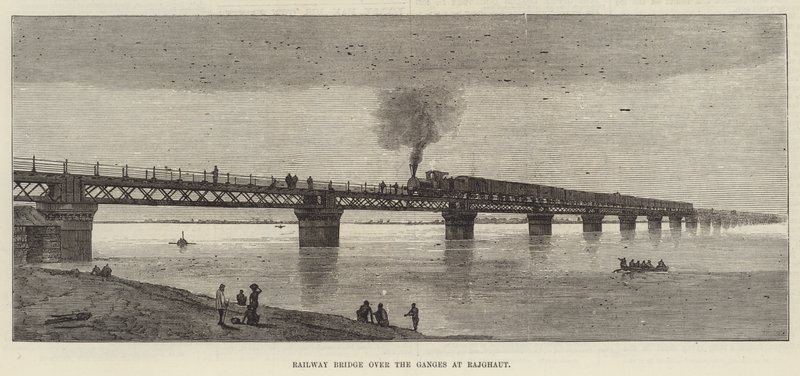 Jernbanebroen over Ganges ved Rajghaut (gravering) av English School