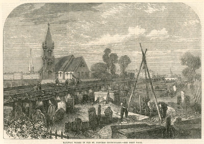 Jernbanearbeid i Old St Pancras Churchyard, London av English School