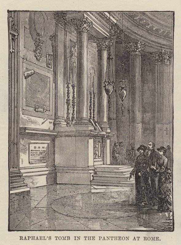 Rafaels grav i Pantheon i Roma (gravering) av English School