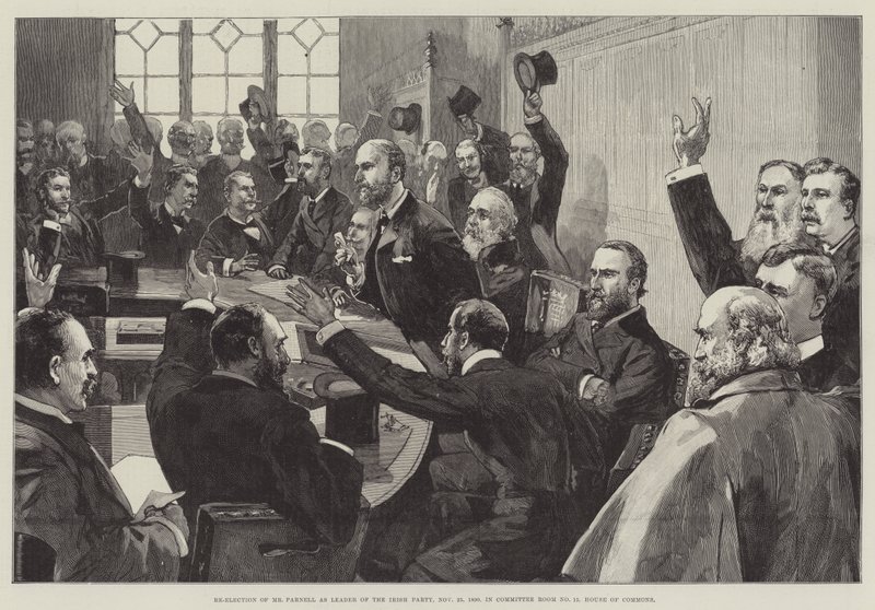 Gjenvalg av Parnell som leder av det irske partiet, 25. november 1890, i komitérom nr. 15, Underhuset av English School