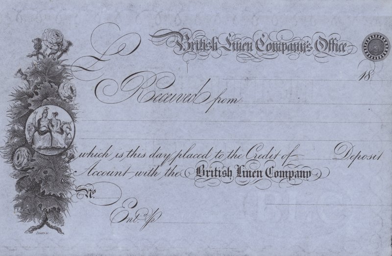 Kvittering fra British Linen Company (gravering) av English School