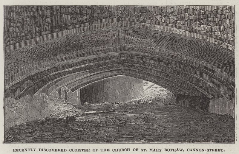 Nylig oppdaget Cloister of the Church of St Mary Bothaw, Cannon-Street (gravering) av English School