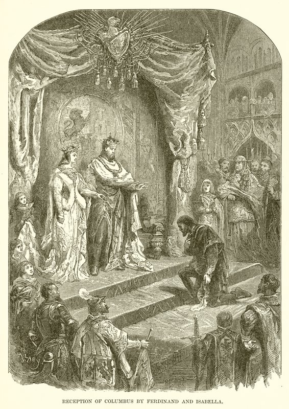 Mottakelse av Columbus av Ferdinand og Isabella av English School