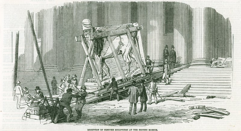 Mottak av Nineveh-skulpturer på British Museum (gravering) av English School