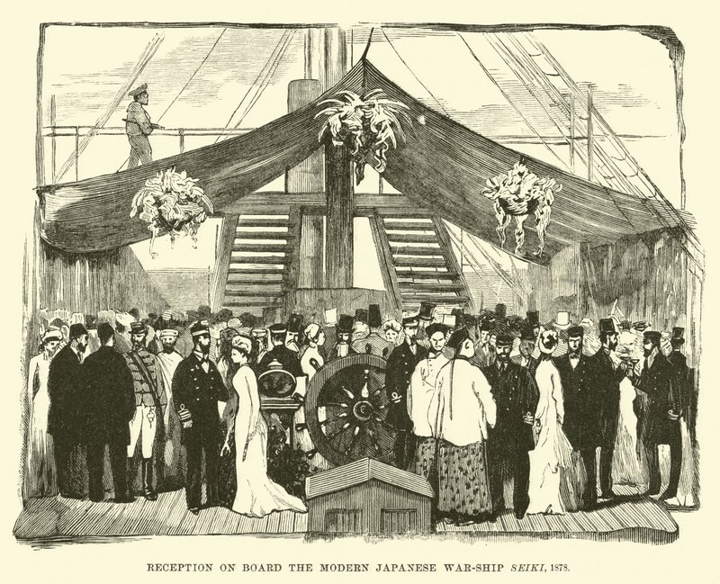 Mottak om bord på det moderne japanske krigsskipet Seiki, 1878 av English School
