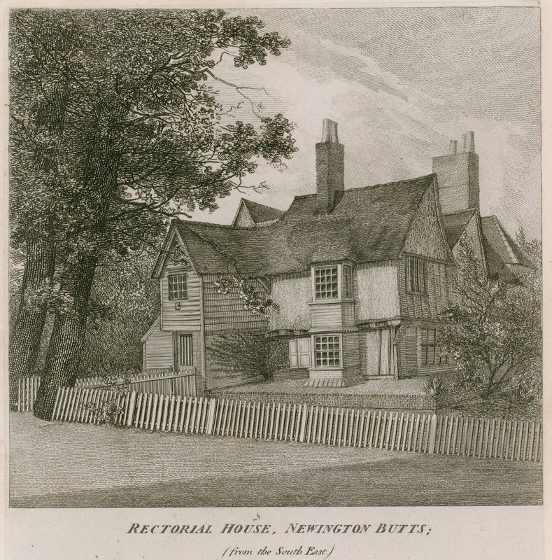 Rectorial House i Newington Butts, Southwark, London, fra sørøst av English School