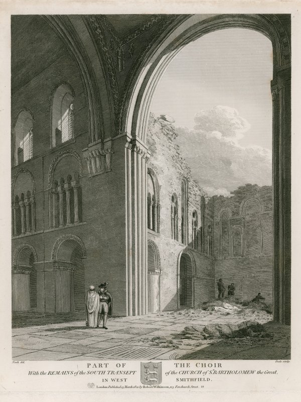 Rester av South Transept av Church of St Bartholomew the Great av English School