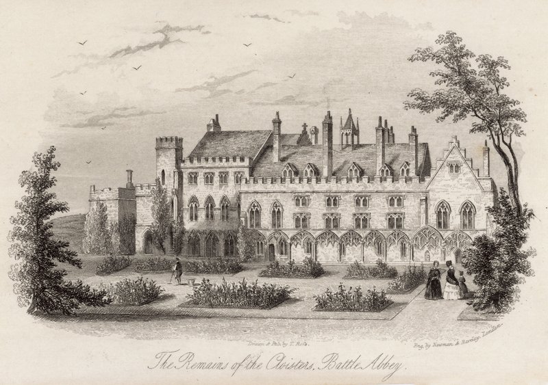 Rester av klosteret ved Battle Abbey av English School