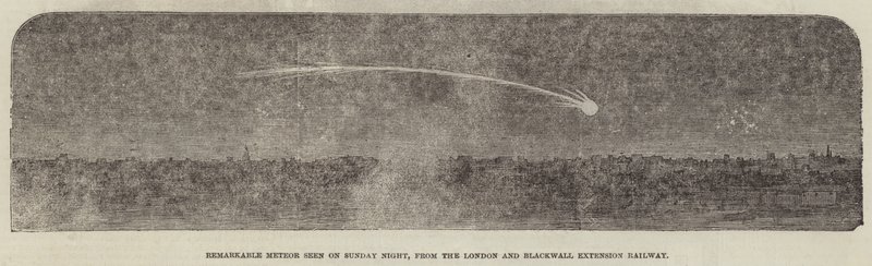 Bemerkelsesverdig meteor sett søndag kveld, fra London og Blackwall Extension Railway (gravering) av English School