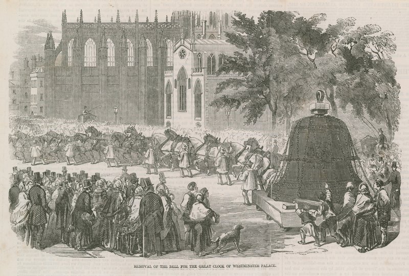 Fjerning av klokken for Great Clock of Westminster Palace av English School