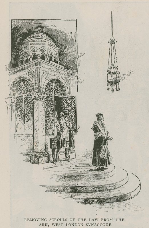 Fjerner lovens ruller fra arken, West London Synagogue av English School